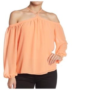 NAKED ZEBRA tangerine off the shoulder blo…